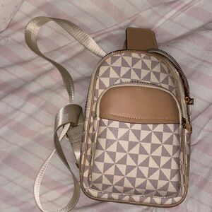 Compact Geometric Crossbody Bag in Beige and Taupe